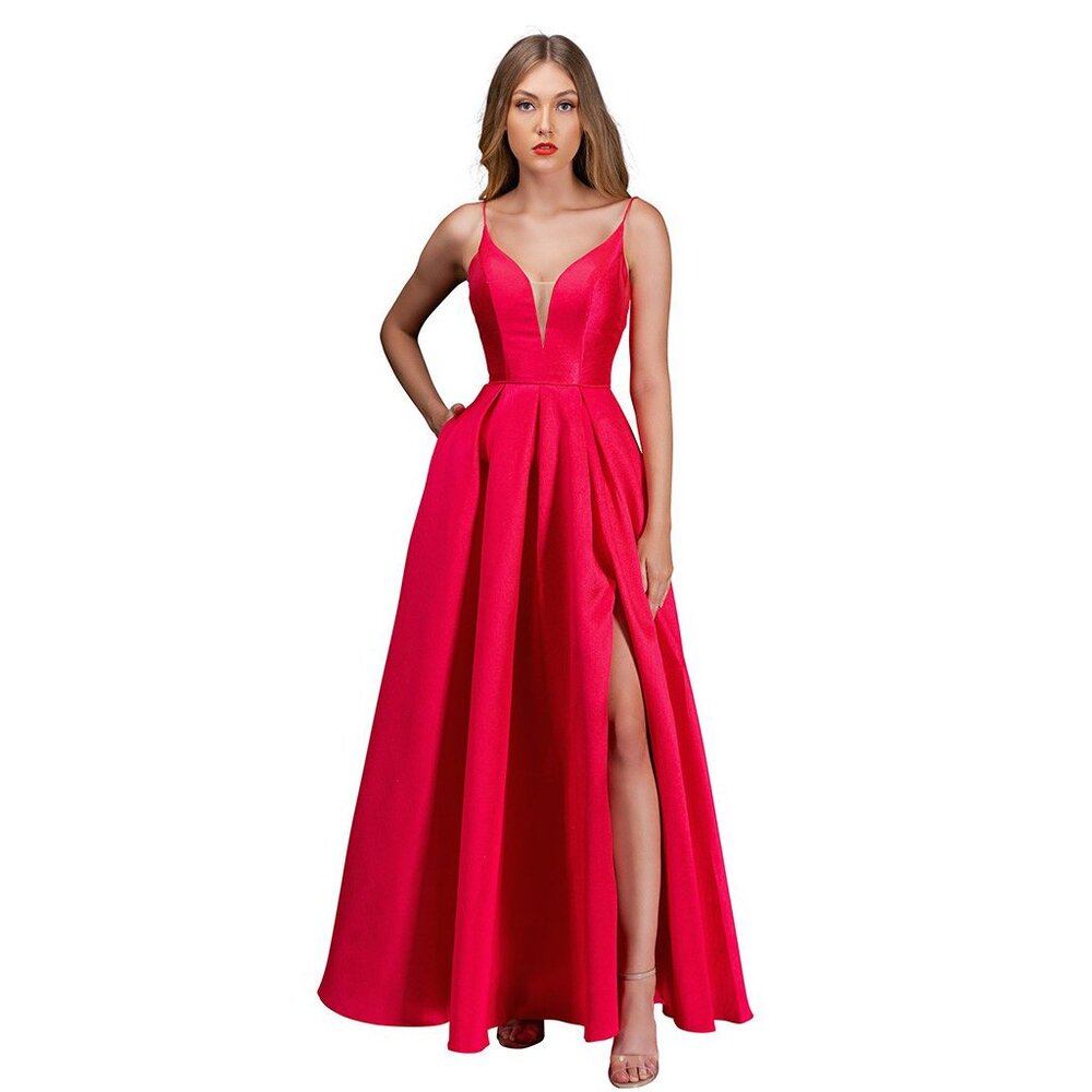NINA CANACCI Watermelon Pink Shimmery A-Line Dress Slit Pockets 12